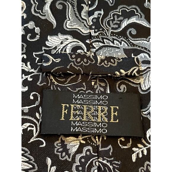 Ferre Massino Black Gray Hand Made 100% Silk Made In China Long - Picture 8 of 9
